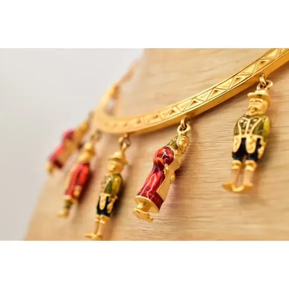 Karl Lagerfeld Vintage Charm Necklace Bulgarian Brushed Gold Signed RARE Bin6B